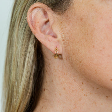 9ct Yellow Gold Inner Fretwork 10mm Huggies Earrings