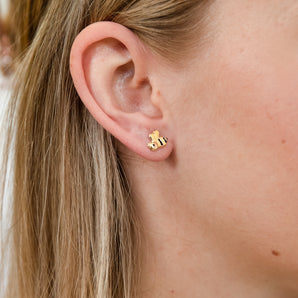 9ct Yellow Gold Bee Enamel Stud Earrings