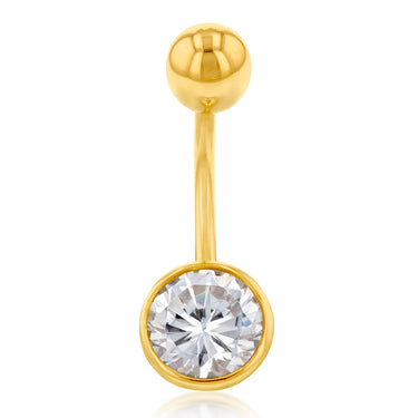 9ct Yellow Gold Cubic Zirconia Bezel Belly Bar