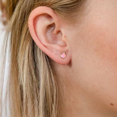 9ct Yellow Gold Pink Bird Stud Earrings
