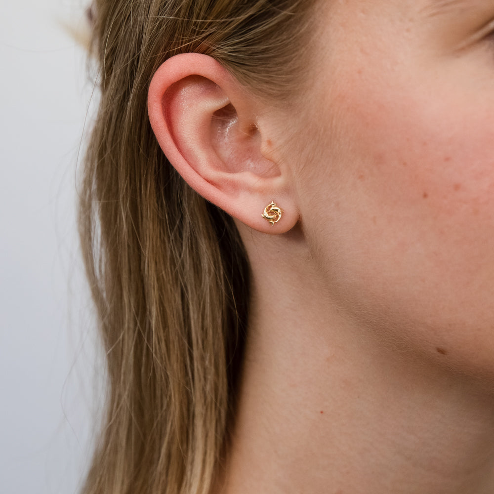 9ct Yellow Gold Twin Dolphin Stud Earrings - Main Image