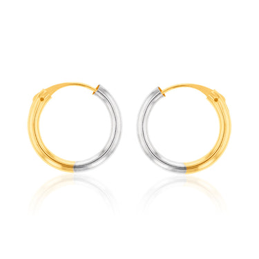 9ct Yellow And White Gold Two Tone 14mm Sleeper Earrings