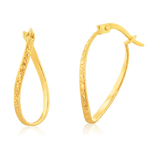 9ct Yellow Gold Double Side Diamond Cut Twisted Hoop Earrings