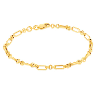 9ct Yellow Gold Diamond Cut Figaro Belcher 19cm Bracelet