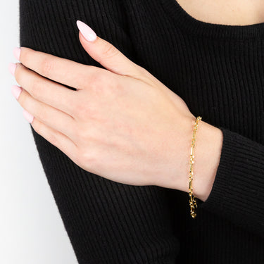 9ct Yellow Gold Diamond Cut Figaro Belcher 19cm Bracelet