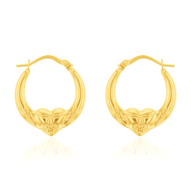 9ct Yellow Gold Heart Creole Earrings
