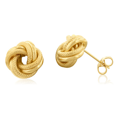 9ct Yellow Gold Textured & Polished Double Knot Stud Earrings