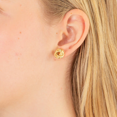 9ct Yellow Gold Textured & Polished Double Knot Stud Earrings