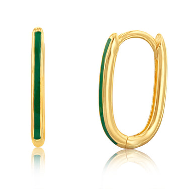 9ct Yellow Gold Green Enamel Hoop Earrings