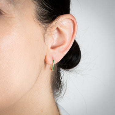 9ct Yellow Gold Green Enamel Hoop Earrings