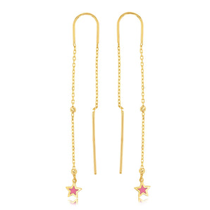 9ct Yellow Gold Pink Star Threader Earrings