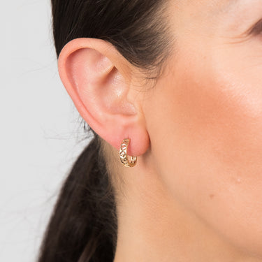 9ct Yellow Gold Diamond Cut Fancy Hoop Earrings