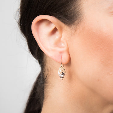 9ct Yellow Gold Diamond Cut Two tone Leaf Drop Earrings