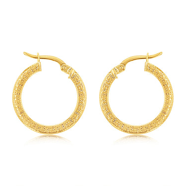 9ct Yellow Gold Greek Key 15mm Hoop Earrings