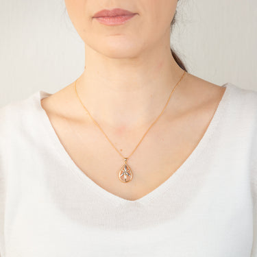 9ct Yellow And White Gold Flower In Pear Shape Pendant
