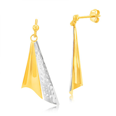 9ct Yellow And White Gold Folded Triangle Drop Earrings