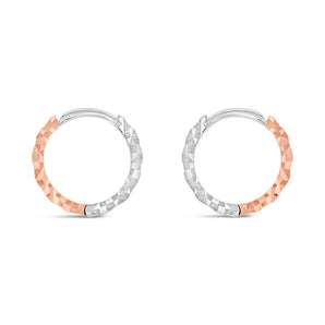 9ct Rose And White Gold Two Toned Patterned Hoop Earrings