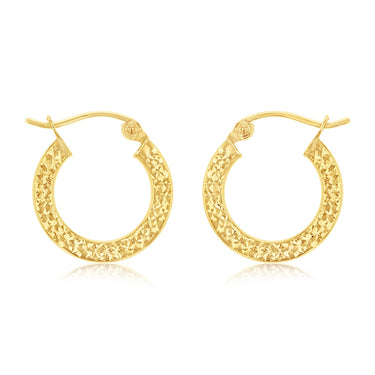 9ct Yellow Gold Diamond Cut Super Light 15mm Hoop Earring