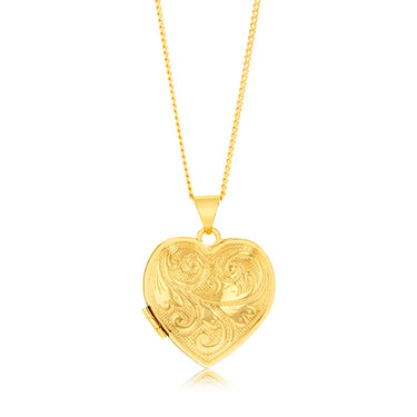 9ct Yellow Gold Engraved Heart Locket