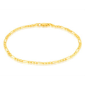 9ct Yellow Gold Fancy 70 Gauge 19cm Figaro 1:3 Bracelet