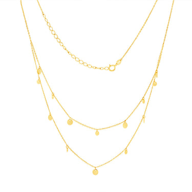 9ct Yellow Gold Round Disc Charms On Double 42cm Chain