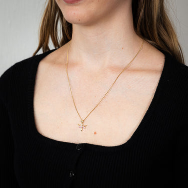 9ct Yellow Gold Zirconia Pink Dragonfly Pendant