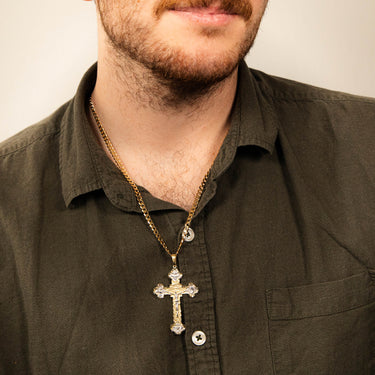 9ct Yellow & White Gold Diamond Cut Crucifix Pendant