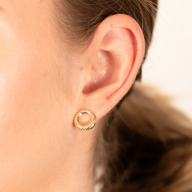 9ct Yellow Gold Textured Circle Of Life Stud Earrings