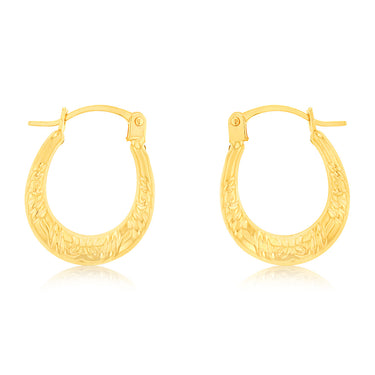 9ct Yellow Gold Crystalique Mini Creole Diamond Cut Earrings