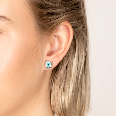 9ct Yellow Gold Enamel Evil Eye Stud Earrings