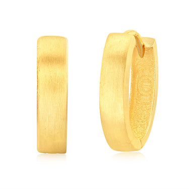 9ct Yellow Gold Matt Finish Oval Huggie Hoop Earrings