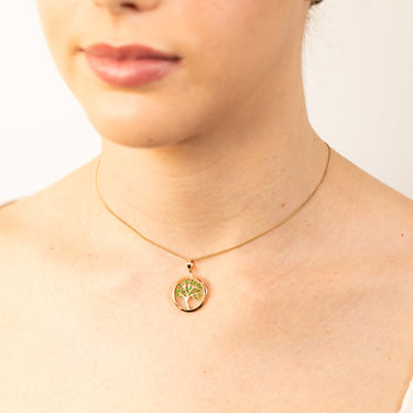 9ct Yellow Gold Green Enamel Tree Of Life Pendant