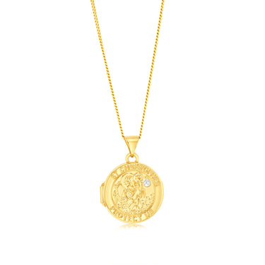 9ct Yellow Gold Two tone Round St Christopher 16mm Locket Pendant