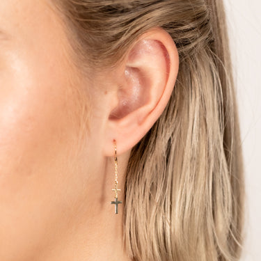 9ct Yellow Gold Double Cross On Chain Hook Earrings
