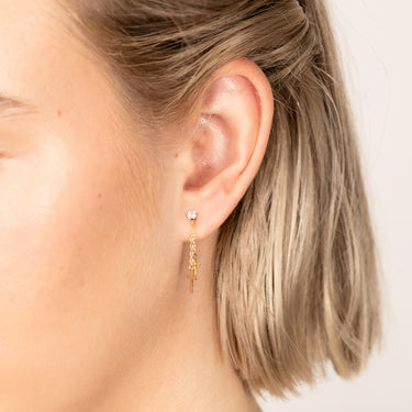 9ct Yellow Gold Double Cross On Chain Drop Earrings