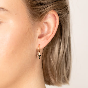 9ct Yellow Gold Polished Cross On 12mm Hoop Earrings
