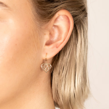 9ct Yellow Gold Heart with Cut Out Hearts Hook Earrings