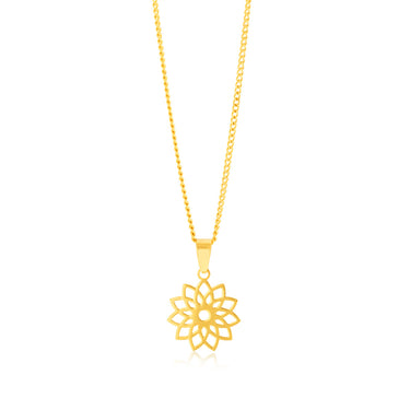 9ct Yellow Gold Tribal Flower Cut Out Pendant