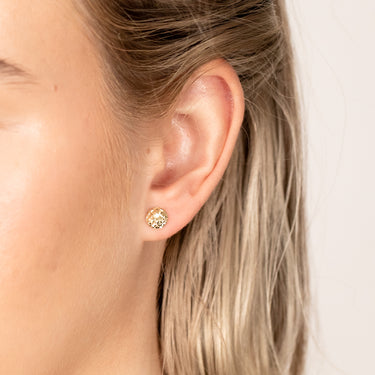 9ct Yellow Gold Patterned Round Disc Stud Earrings