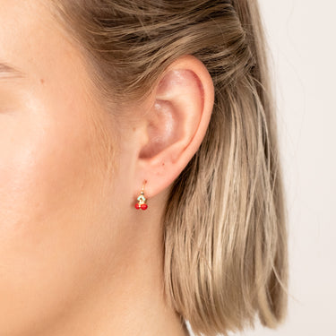 9ct Yellow Gold Enamel Pair Of Cherries Hook Earrings