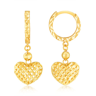 9ct Yellow Gold Heart Charm on Hoop Earrings