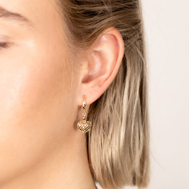 9ct Yellow Gold Heart Charm on Hoop Earrings