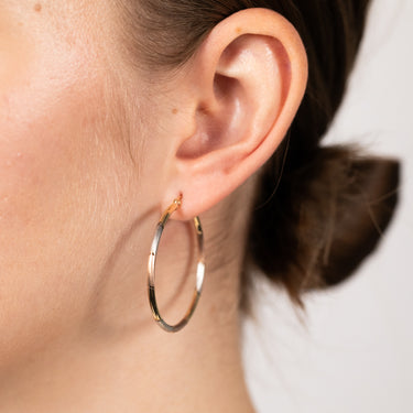 9ct Yellow Rose And White Gold Tri Colour  Super Light Diamond Cut Tube Hoop Earrings