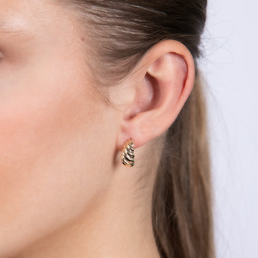 9ct Yellow Gold Ribbed Half Hoop Earrings