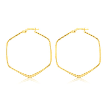9ct Yellow Gold Geometric 30mm Hoop Earrings