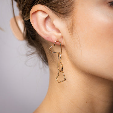 9ct Yellow Gold Triple Heart Drop Earrings