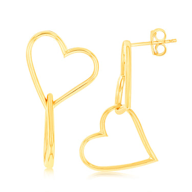 9ct Yellow Gold Twin Heart Drop Stud Earrings