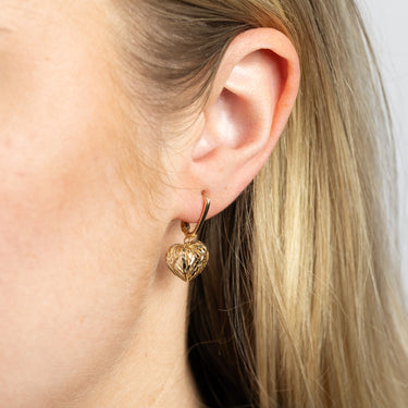 9ct Yellow Gold Double Side Diamond Cut Heart Drop Earrings