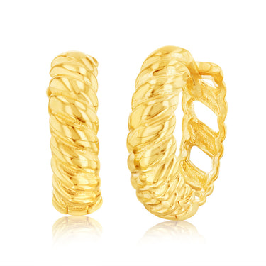 9ct Yellow Gold Patterned 10.5mm Hoop Earrings