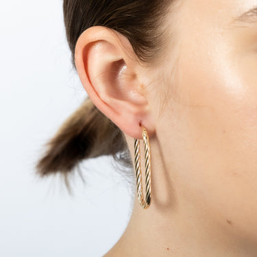 9ct Yellow Gold Twisted Elongated Hoop Earrings